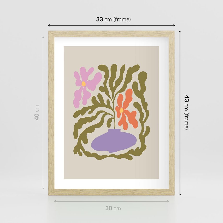 Plakat w ramie 30x40 - Kolorowe Echa - kwiaty, abstrakcja - rama drewno