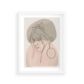 Plakat w ramie 50x70 - Kobieta w Linii: Akwarelowa Harmonia - kobieta one line, grafika - rama biała