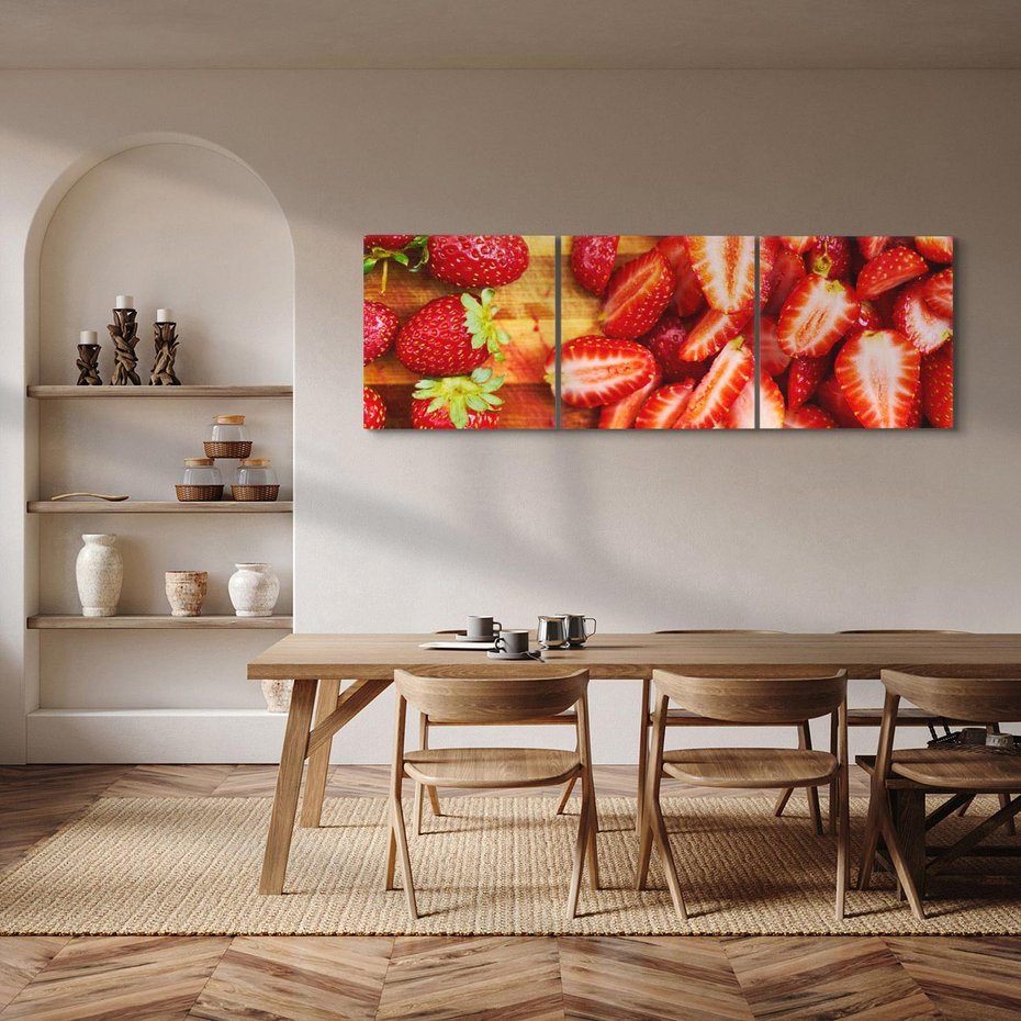 Obraz na płótnie 150x50 - Truskawki - Smak Lata w Owocowym Ogrodzie - truskawki, owoce