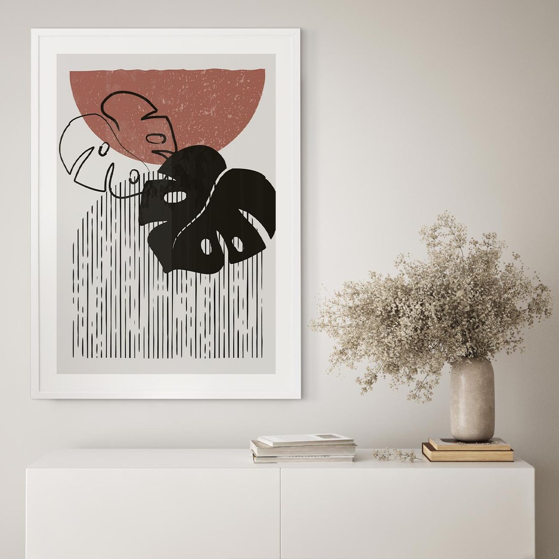 Plakat bez ramy 50x70 - Nowoczesna Monstera: Szkic w Grafice - nowoczesna grafika, monstera