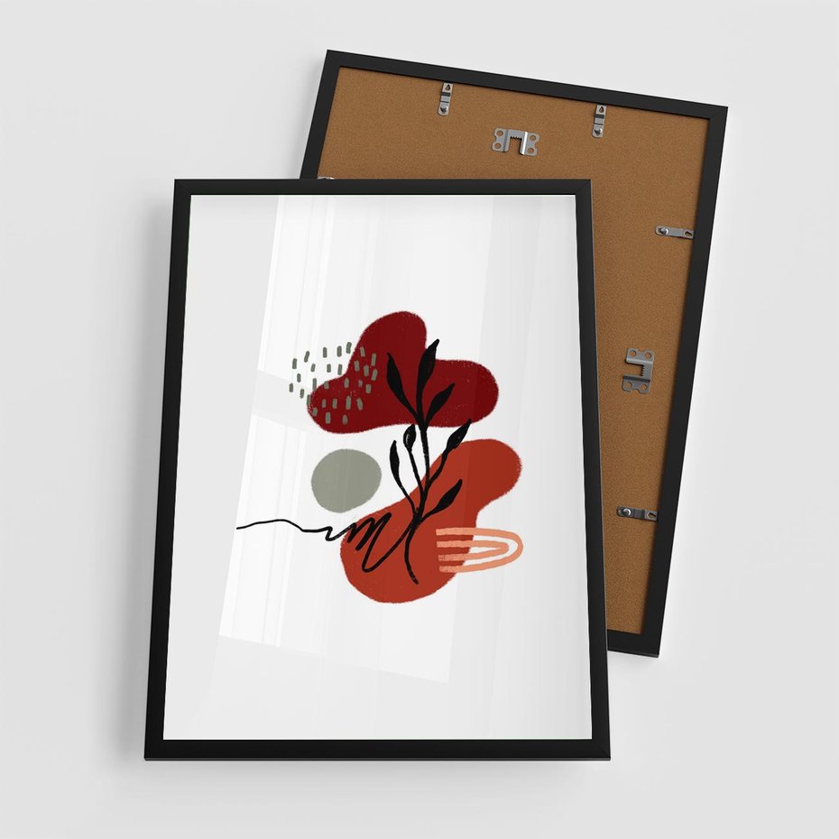 Plakat w ramie 50x70 - Migocące Kształty Liści - bstrakcyjna sztuka, boho kształty - rama czarna