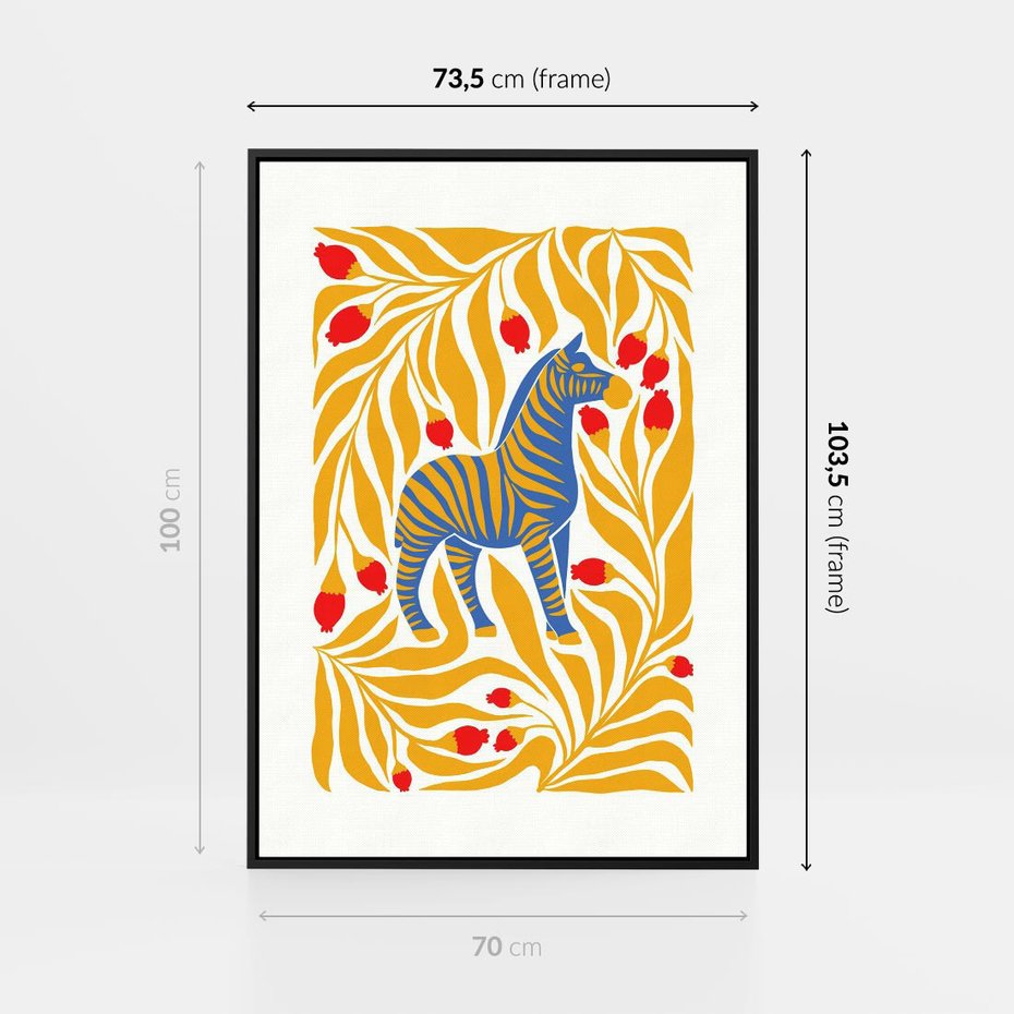 Obraz w ramie 70x100 - Zebra w Nowoczesności - abstrakcyjna nowoczesna grafika, pośrodku zebra - rama czarna