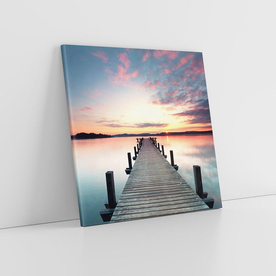 Obraz na płótnie 60x60 - Złote zachody słońca - jezioro, molo