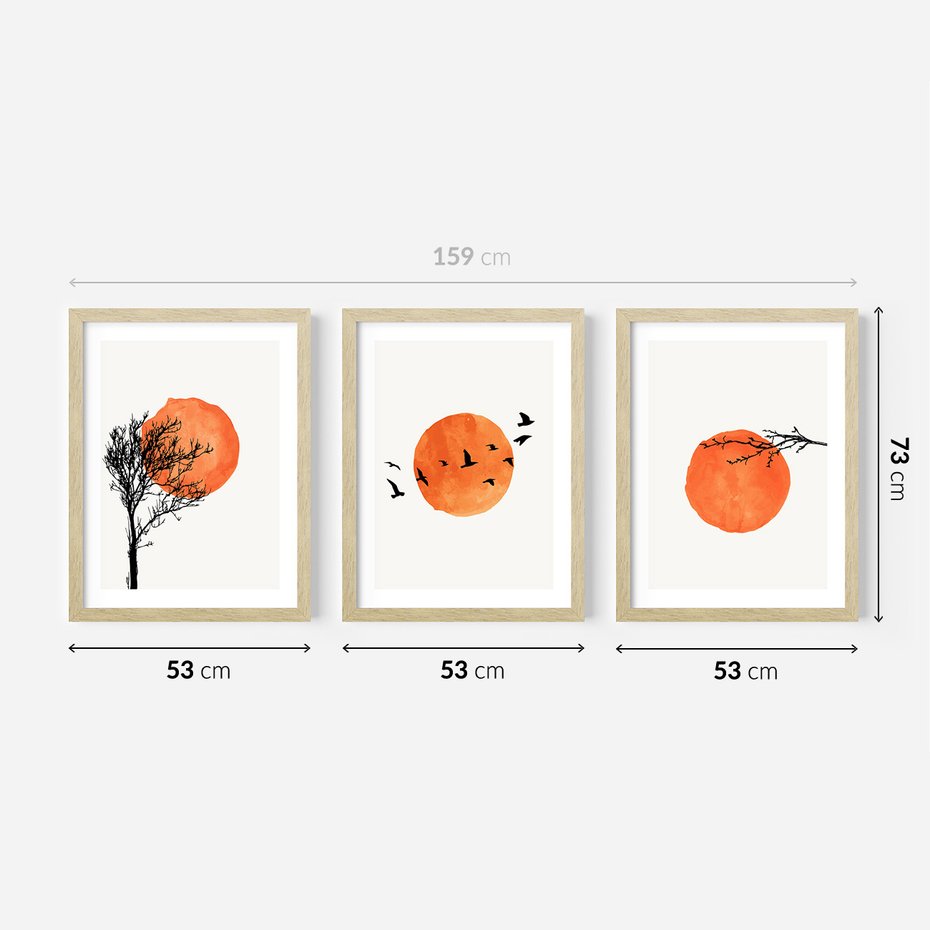 Zestaw obrazy w ramie 50x70 galeria - Boho, plakaty, minimalistyczne - rama drewno