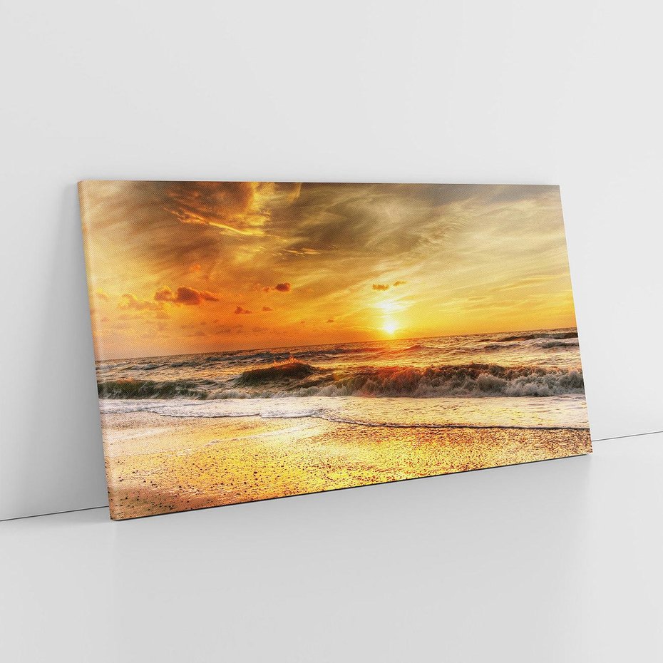 Obraz na płótnie 120x60 - Plaża Morza i Fale Zachodu Słońca - plaża, morze