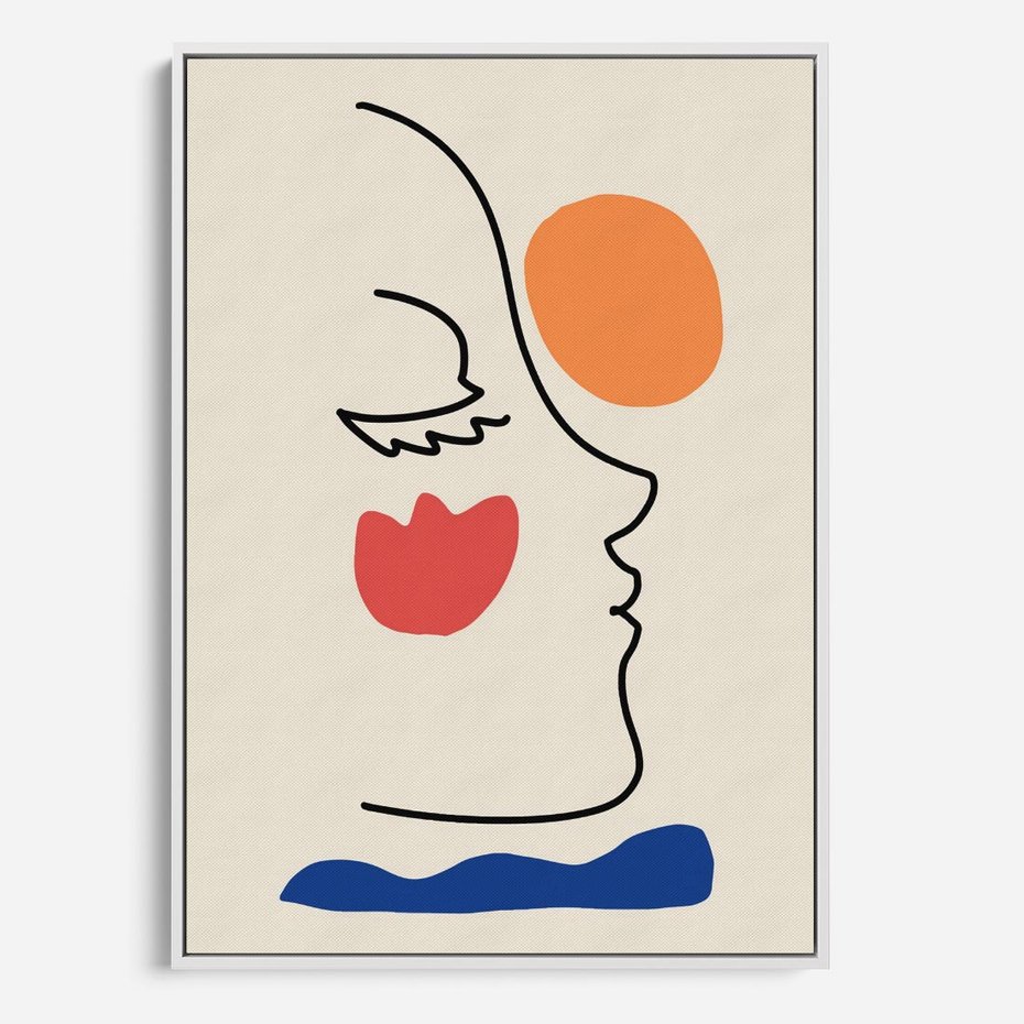 Obraz w ramie 70x100 - Taniec Przenikających Plam - abstrakcyjny obraz, przypomina twarz - rama biała