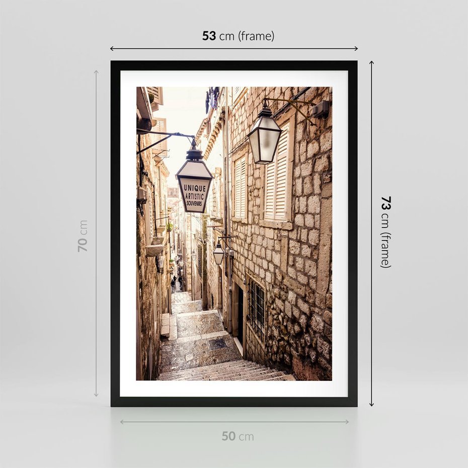 Plakat w ramie 50x70 - mistyczna podróż - uliczka, perspektywa - rama czarna
