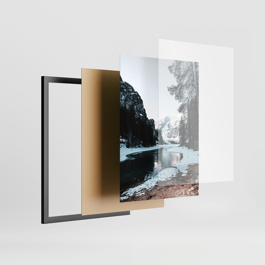 Zestaw obrazy w ramie 30x40 galeria - Las, domek, w, górach, zimą - rama czarna