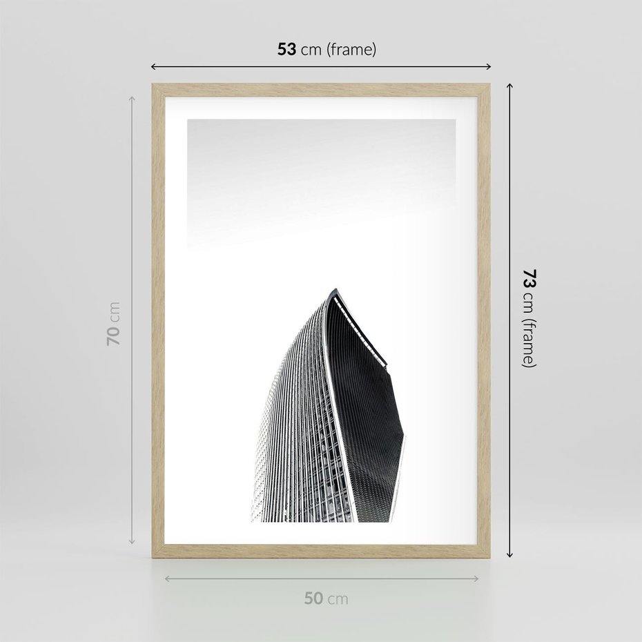 Plakat w ramie 50x70 - Czarno-Biały Wieżowiec - architektura, wieżowiec - rama drewno