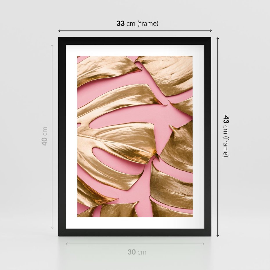 Plakat w ramie 30x40 - Przyjemność w Naturze - złote, liście - rama czarna