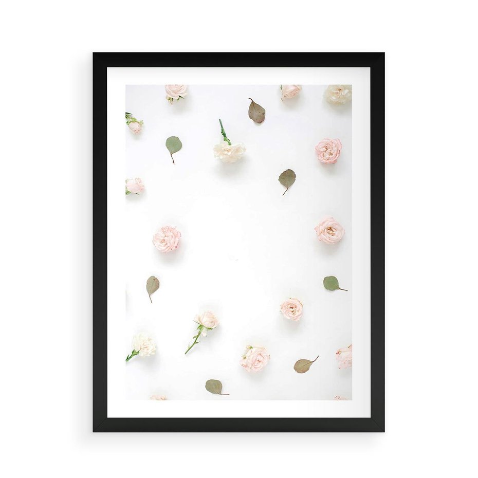 Plakat w ramie 50x70 - Romantyczna Kompozycja z Różami - kompozycja kwiatowa, róże - rama czarna
