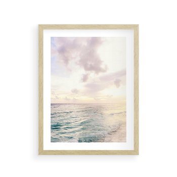 Plakat w ramie 30x40 - Pastelowa Plaża - plaża, pastelowe kolory - rama drewno