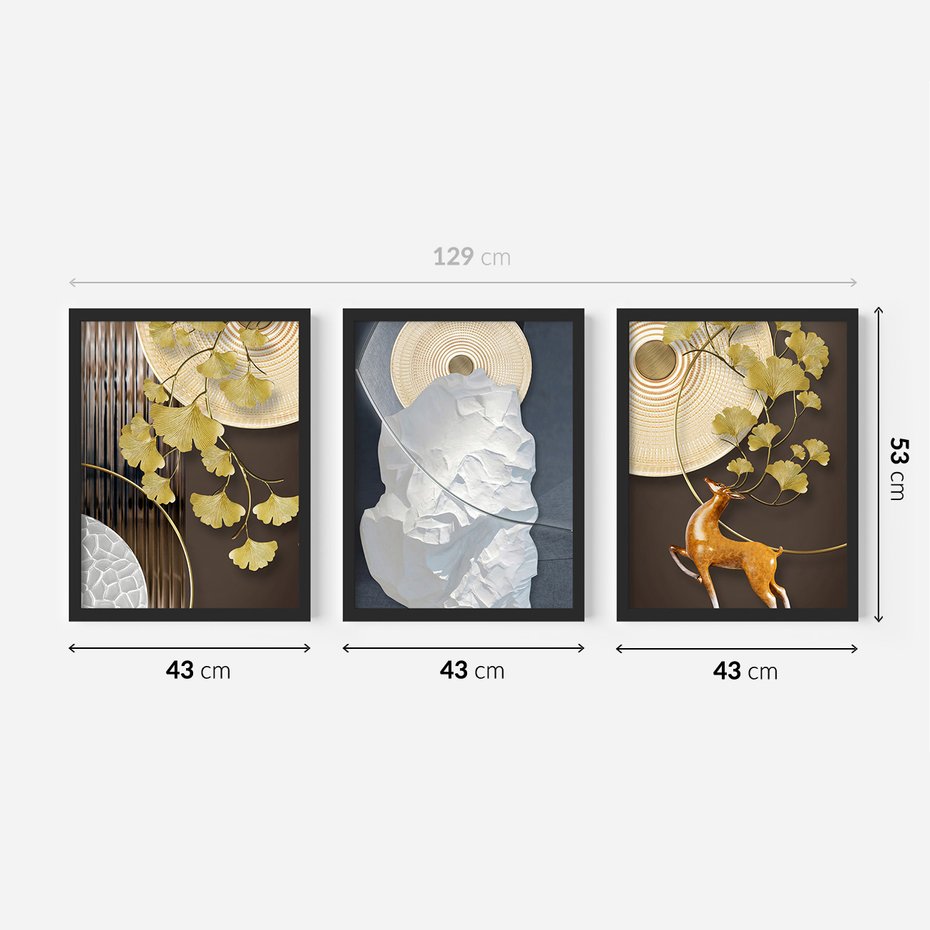 Zestaw obrazy w ramie 40x50 galeria - Japońskie, liście, abstrakcja, nowoczesny - rama czarna