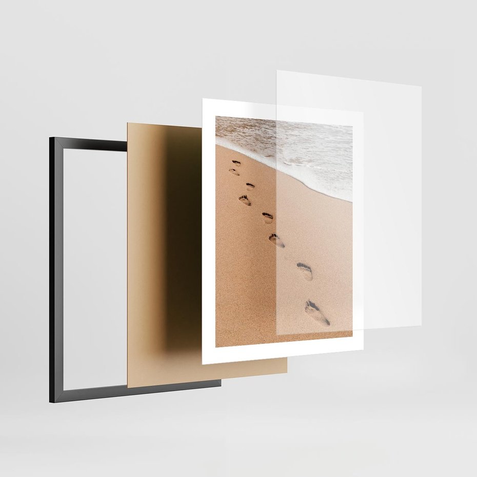 Plakat w ramie 40x50 - Ślady Stóp na Plaży: Spacer nad Morzem - plaża, ślady stóp na piasku - rama czarna