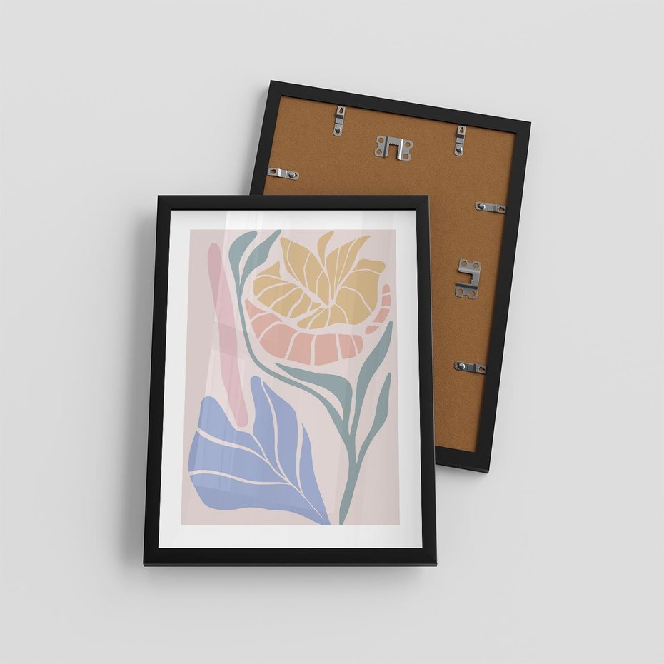 Plakat w ramie 30x40 - Wyjątkowe Ukojenie - pastelowe kwiaty, na beżowym tle - rama czarna