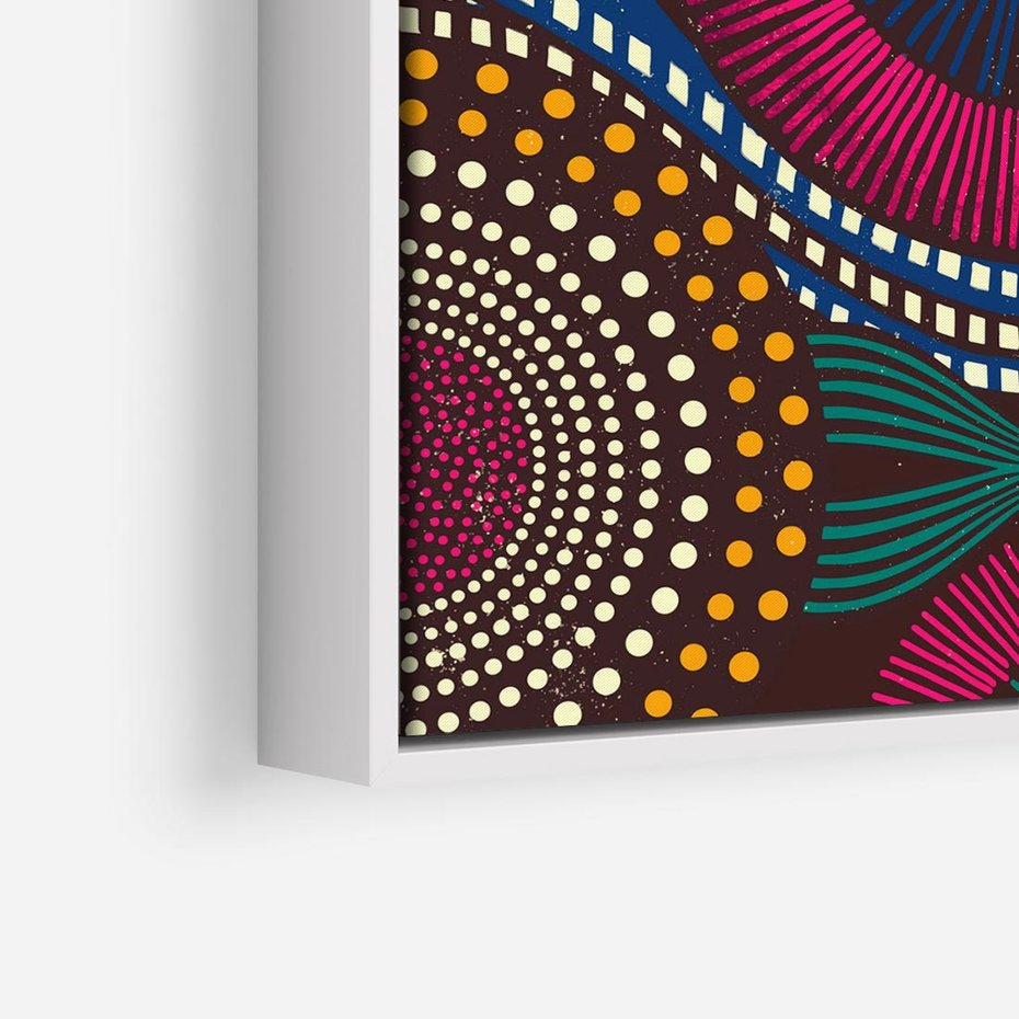 Obraz w ramie 80x80 - Energia Wzorców - enticzne wzory, kształty - rama biała