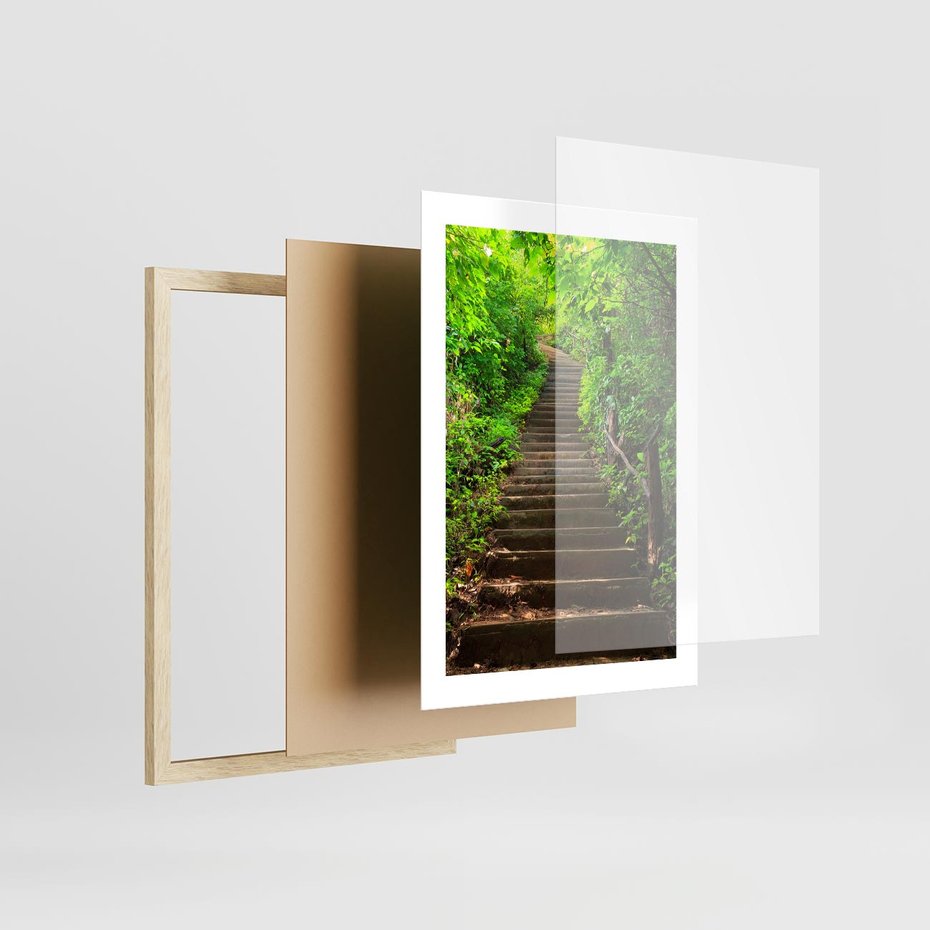 Plakat w ramie 30x40 - Lasowa ścieżka pełna tajemnic - ścieżka, schody - rama drewno