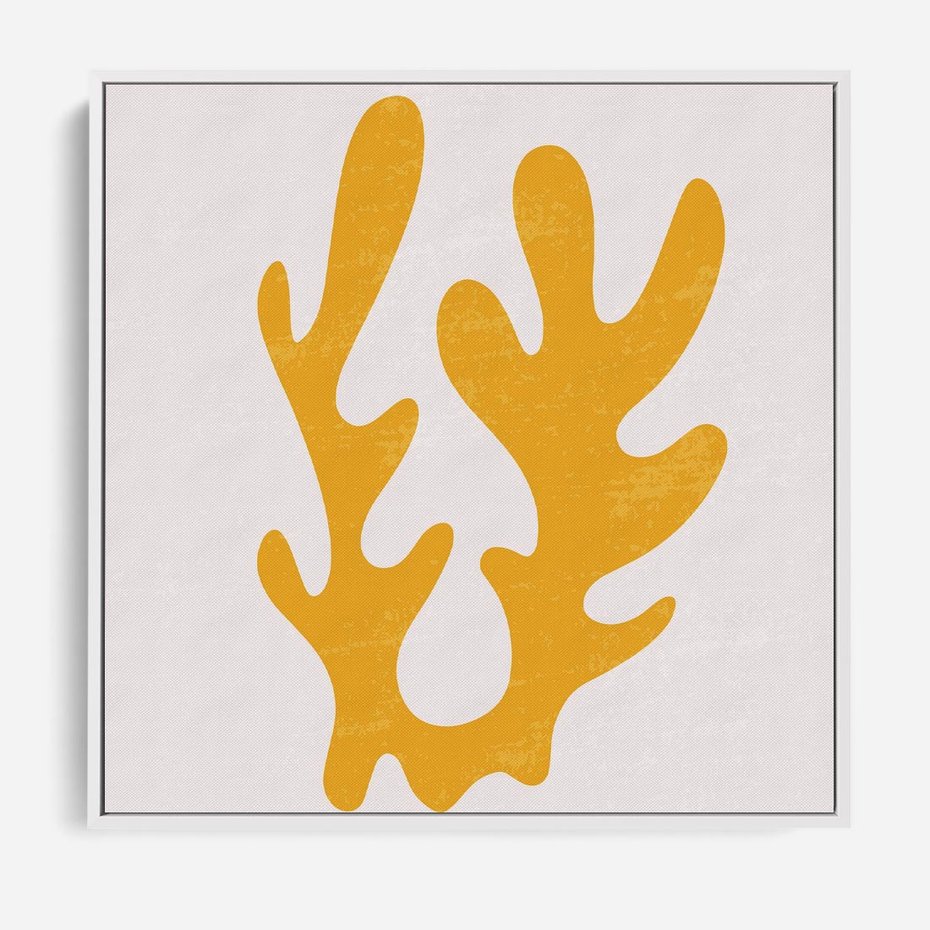 Obraz w ramie 50x50 - Abstrakcyjna Synergia - abstrakcyjna żółta forma, minimalizm - rama biała