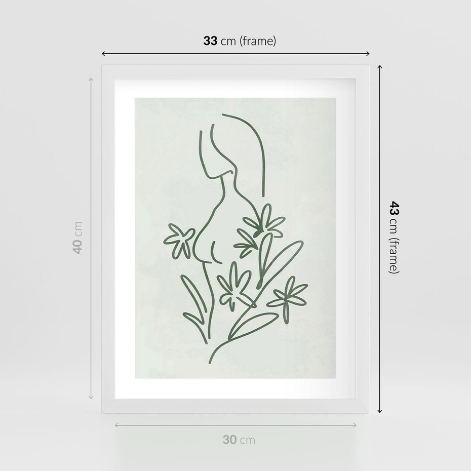 Plakat w ramie 30x40 - Odbicia Zielonego Raju - zielony odcień, abstrakcja - rama biała