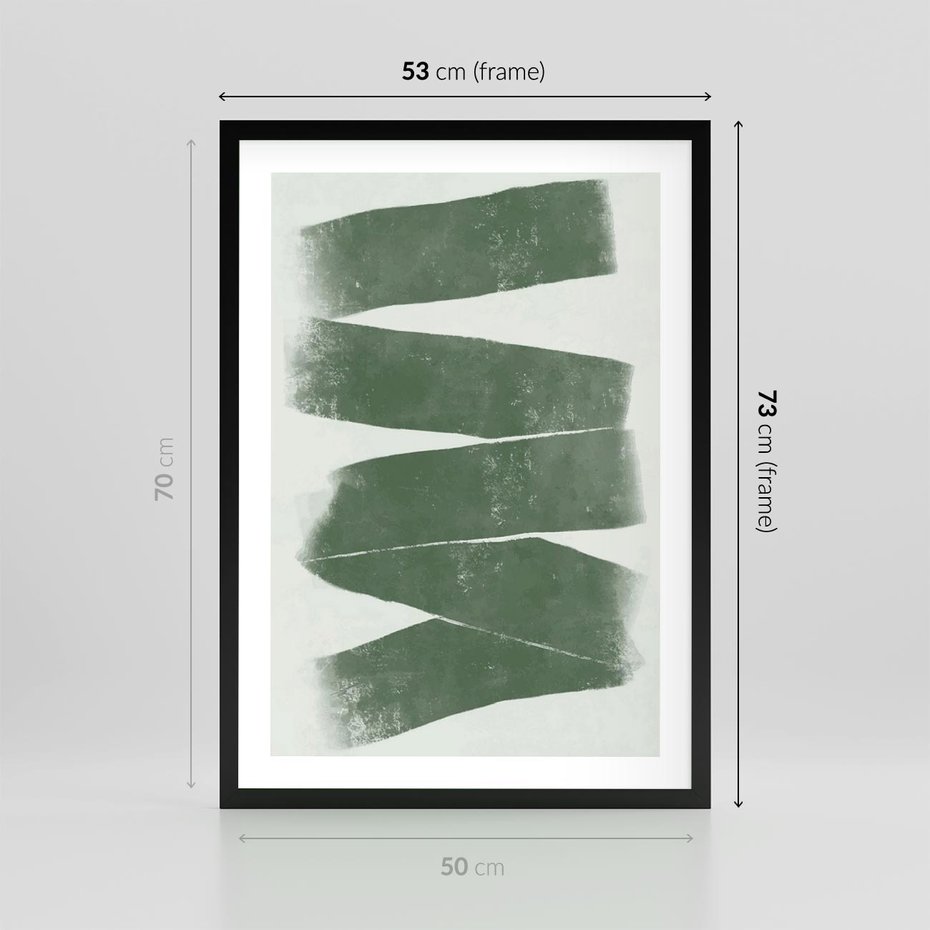 Plakat w ramie 50x70 - Zielone Refleksje - abstrakcja, zgaszony zielony kolor - rama czarna