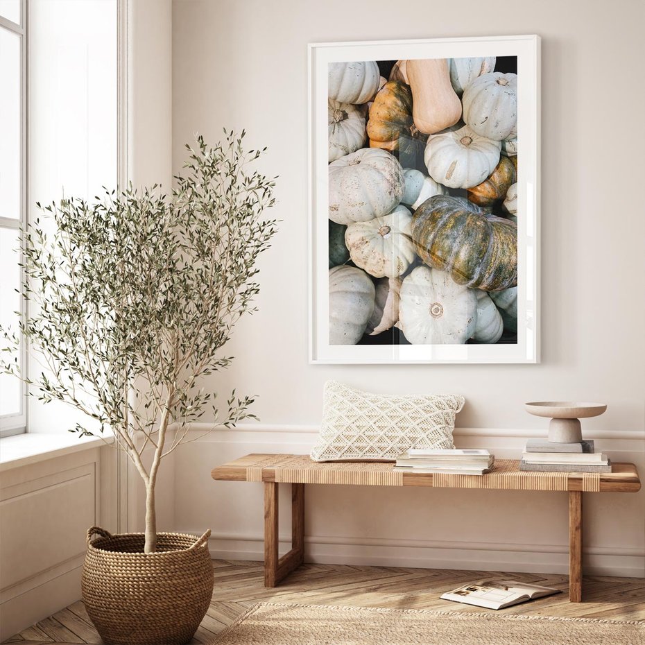 Plakat bez ramy 50x70 - Minimalizm Jesieni - dynie, białe