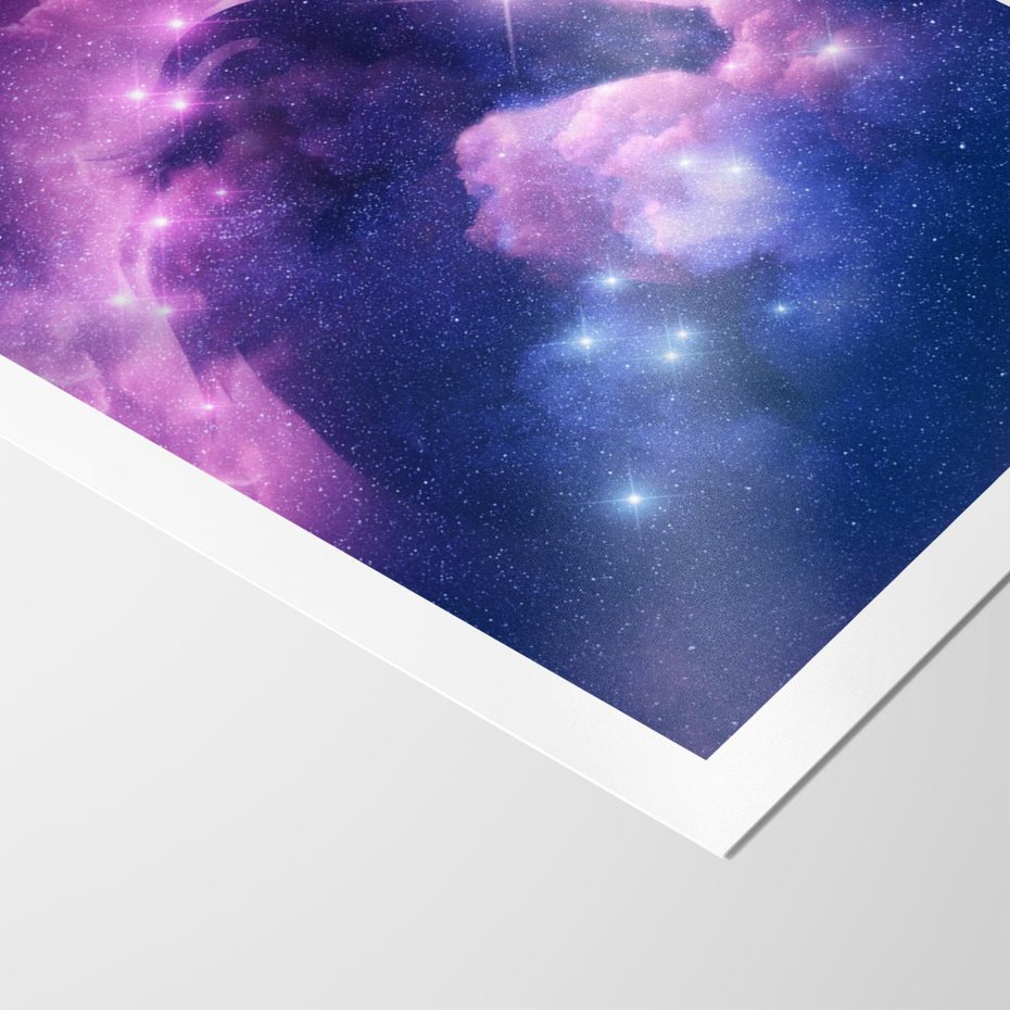 Plakat bez ramy 21x30 - Mityczna podróż - kosmos, jednorożec