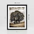 Plakat w ramie 40x50 - Spokojna Osamotniona Chwila - beżowe kolory, samotne drzewo na polu - rama czarna