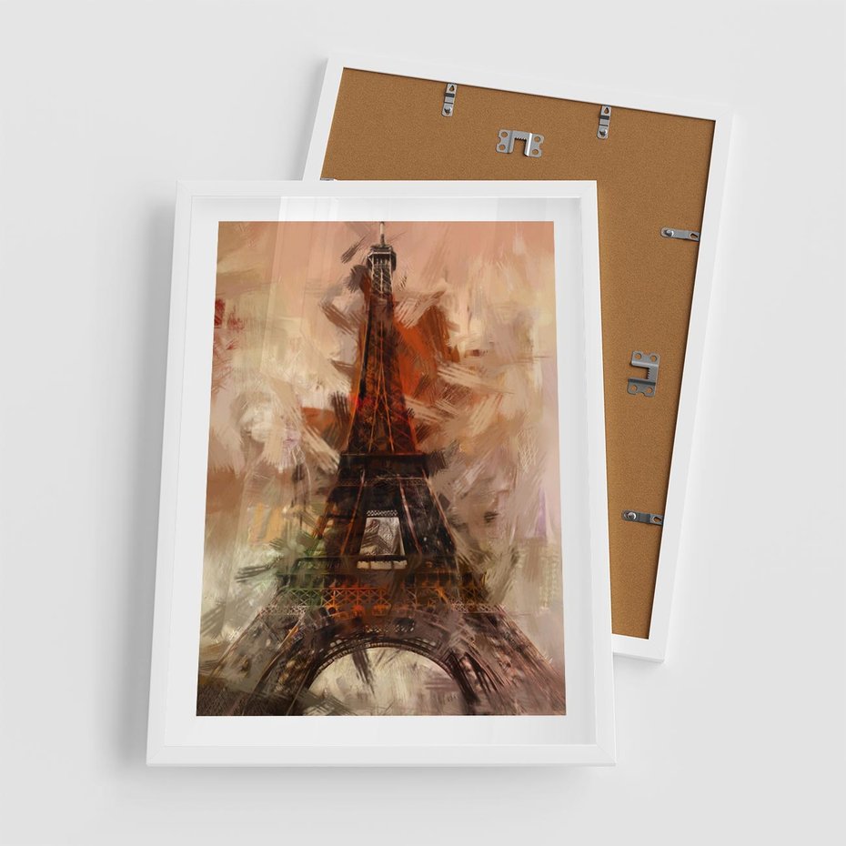 Plakat w ramie 50x70 - Abstrakcyjna Eiffla - miasto w nowej formie - Eiffla, abstrakcja - rama biała
