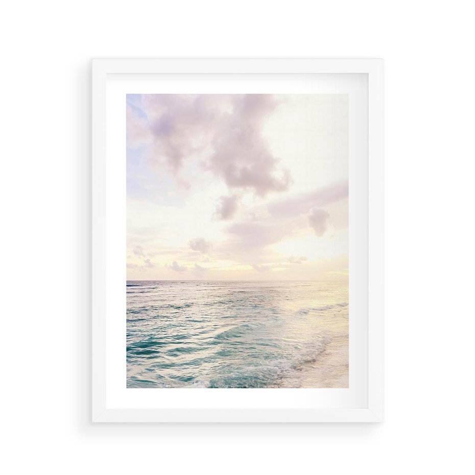 Plakat w ramie 40x50 - Pastelowa Plaża - plaża, pastelowe kolory - rama biała