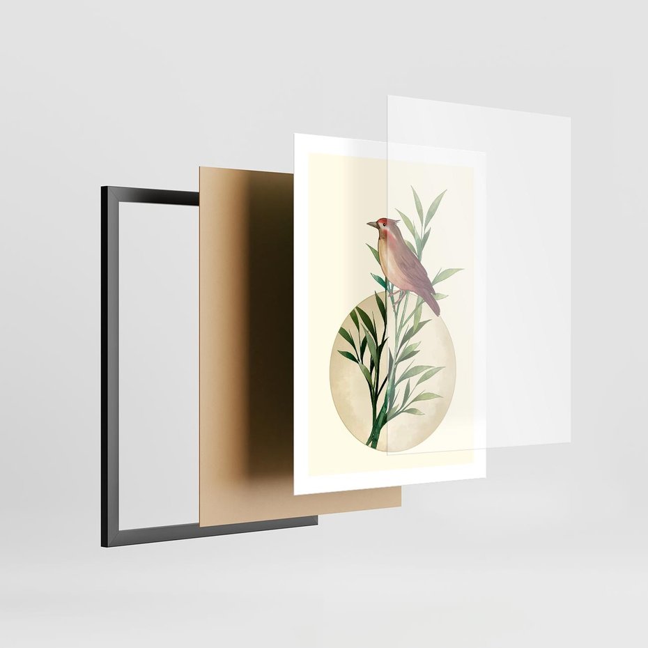 Plakat w ramie 50x70 - Rozkwitająca Delikatność - japońska sztuka, ptak - rama czarna