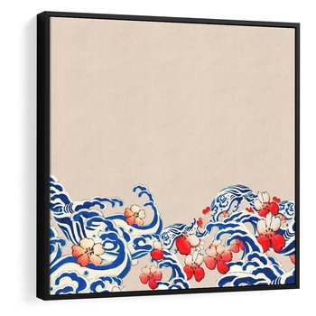 Obraz w ramie 50x50 - Japońska Harmonia: Falujące Kwiaty - japonia, orientalne kwiaty wiśni - rama czarna