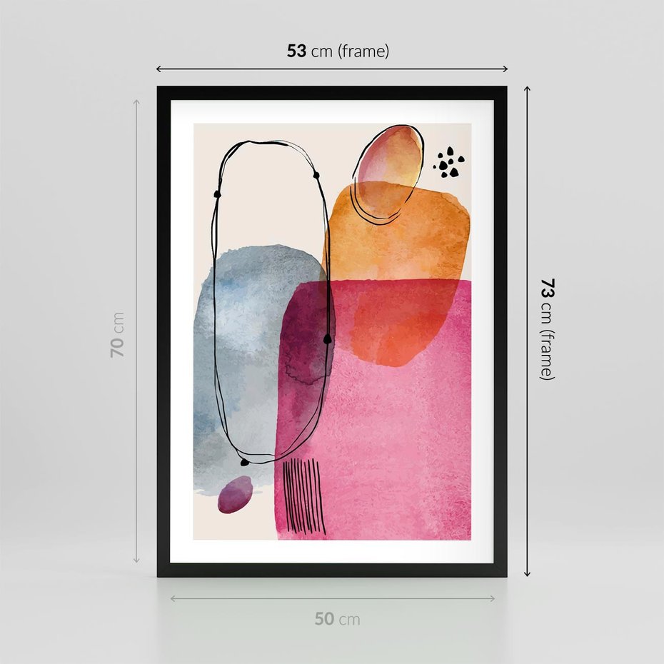 Plakat w ramie 50x70 - Kolorowe Pastelowe Spektrum - kolorowe pastelowe plamy, rozmyte żywe kolory - rama czarna