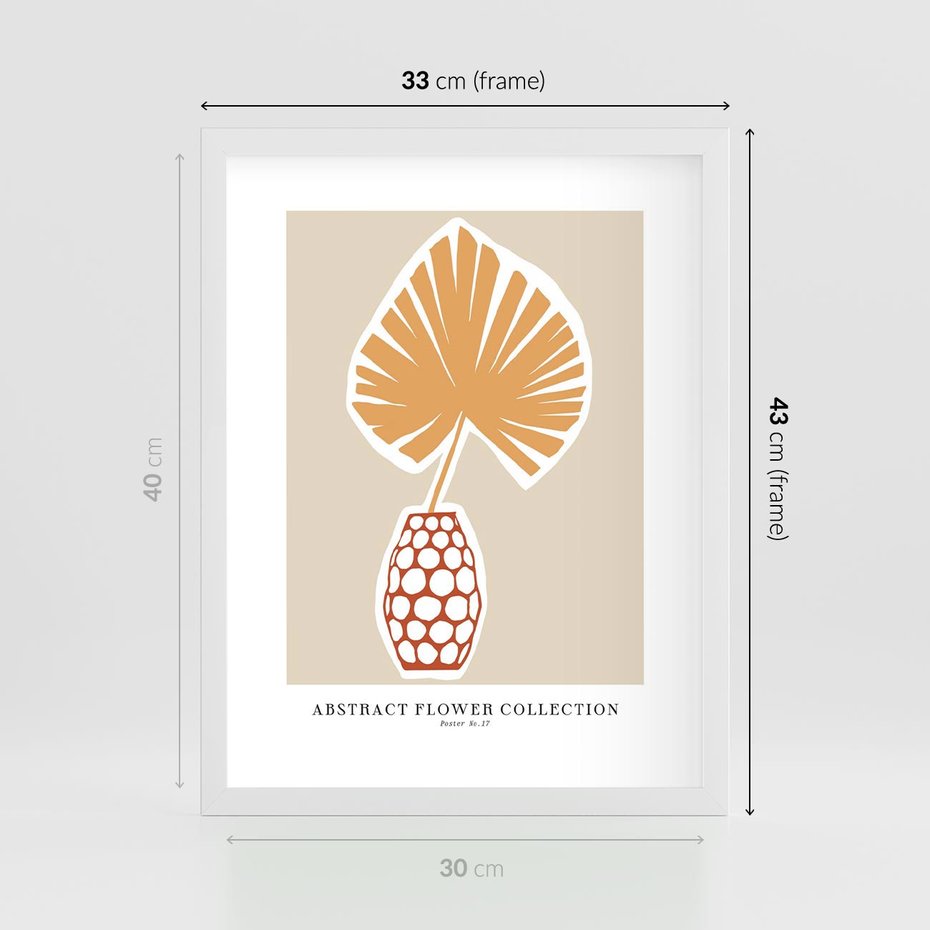 Plakat w ramie 30x40 - Kwiatowa Kreatywność - tropikalny liść w wazonie, typografia - rama biała