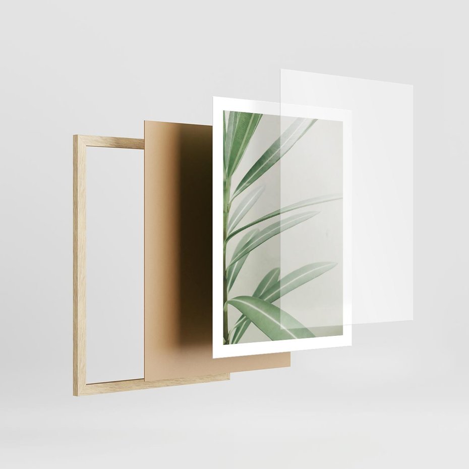 Plakat w ramie 50x70 - Minimalistyczna Tropikalna Harmonia - tropikalna roślina, zielone liście - rama drewno