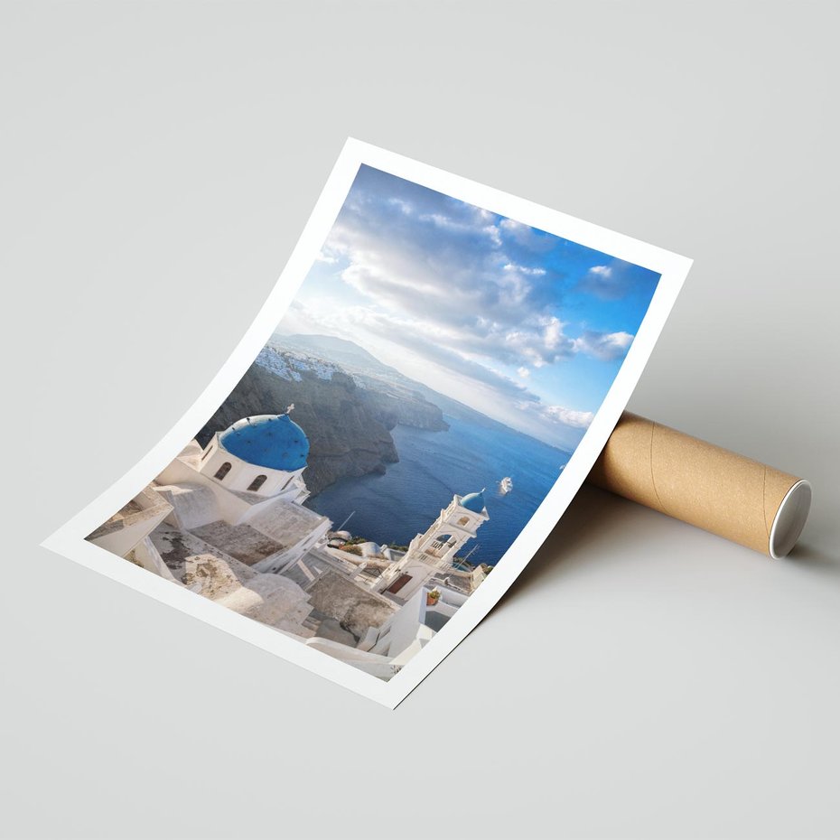 Plakat bez ramy 21x30 - Błękitne Przezycia - Santorini, morze