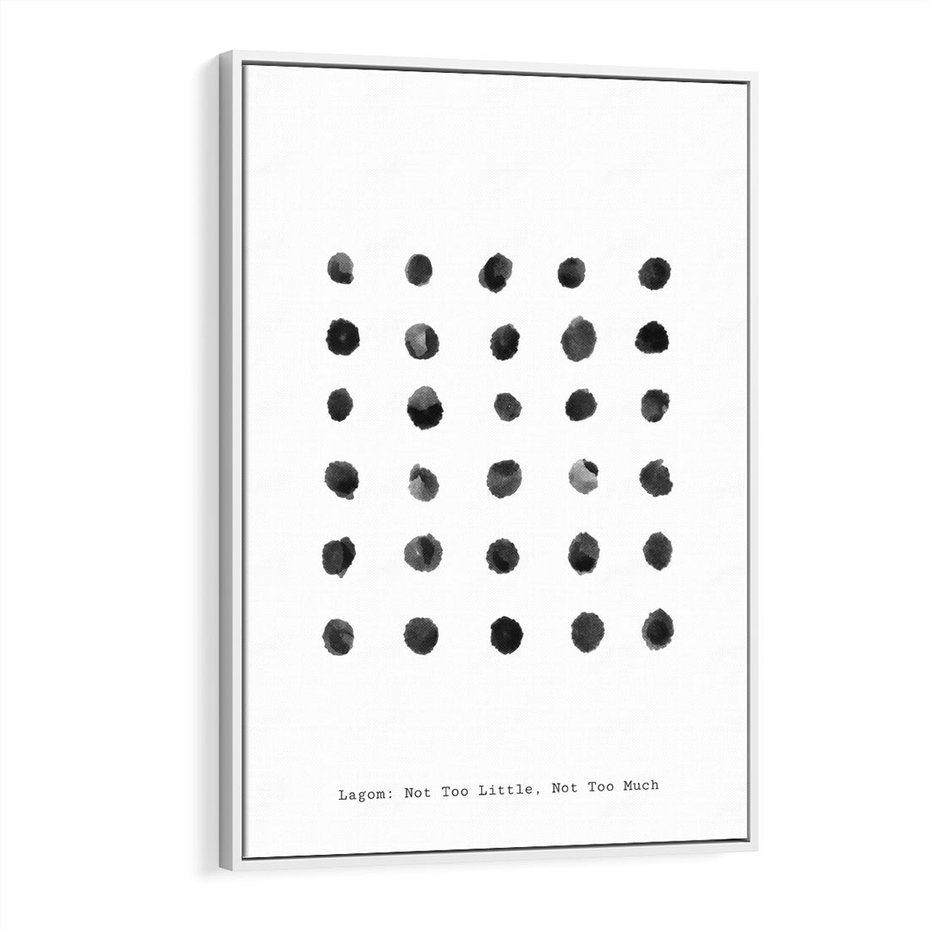 Obraz w ramie 80x120 - Boho Sztuka Wolości - minimalistyczny plakat, czarne kropki na białymtle - rama biała