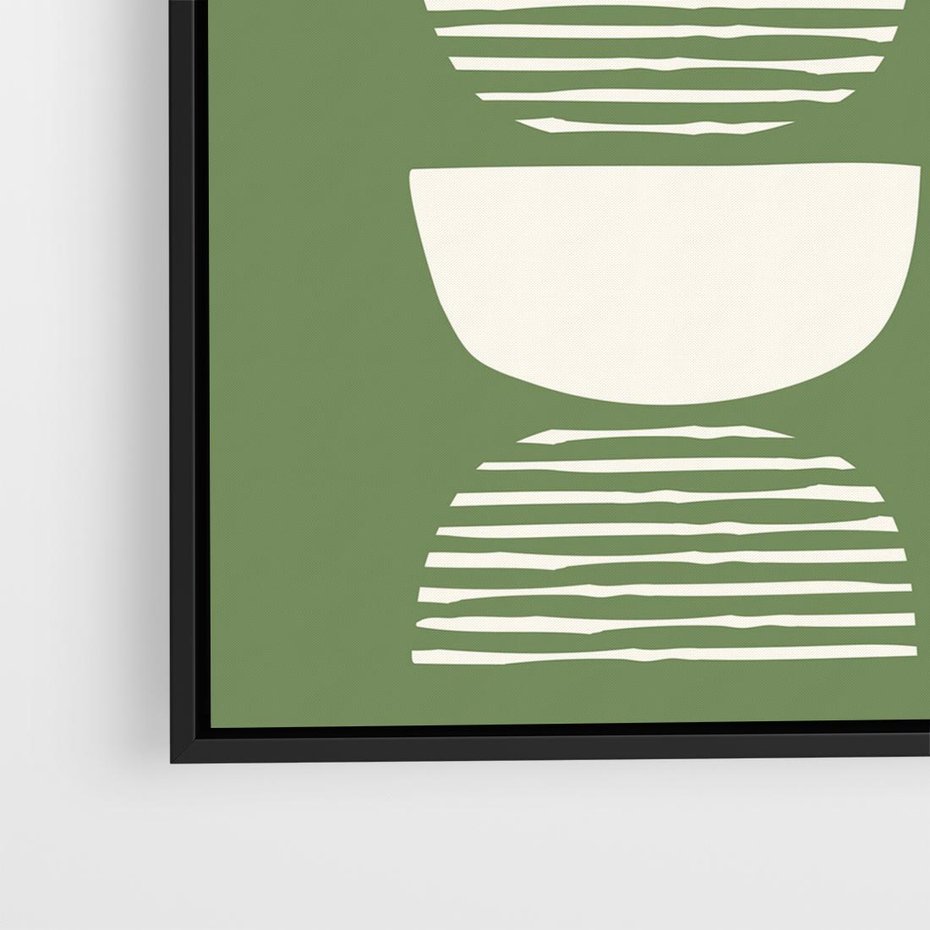 Obraz w ramie 50x50 - Migotliwe Formy - geometryczne boho kształty na brązowym, oliwkowym tle - rama czarna