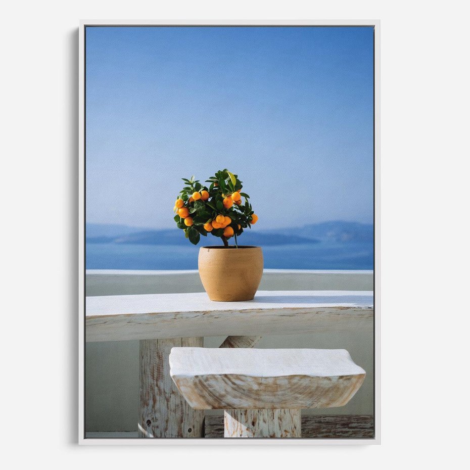 Obraz w ramie 70x100 - Uroki Santorini - Santorini, Grecja - rama biała