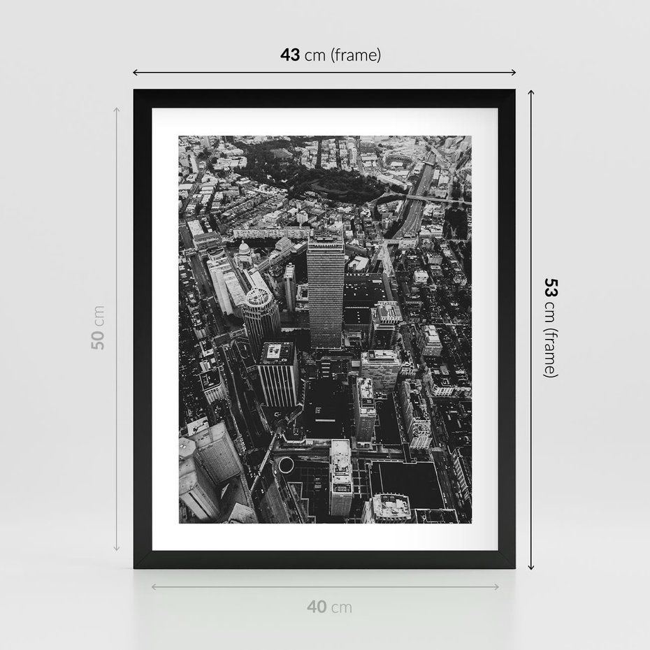 Plakat w ramie 40x50 - Kontrastujące miasto - miasto, biało - rama czarna