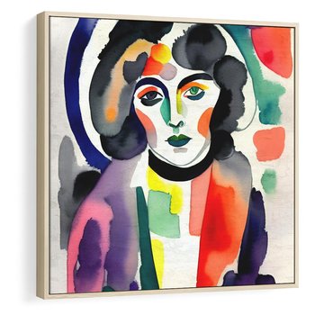 Obraz w ramie 50x50 - Subtelne Akwarelowe Ulotności - abstrakcyjny akwarelowy portret kobiety, rozmyte farby - rama drewno