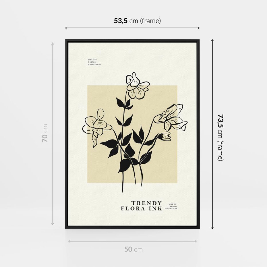Obraz w ramie 50x70 - Malowane szkicowe tęsknoty - kwiaty, typografia - rama czarna