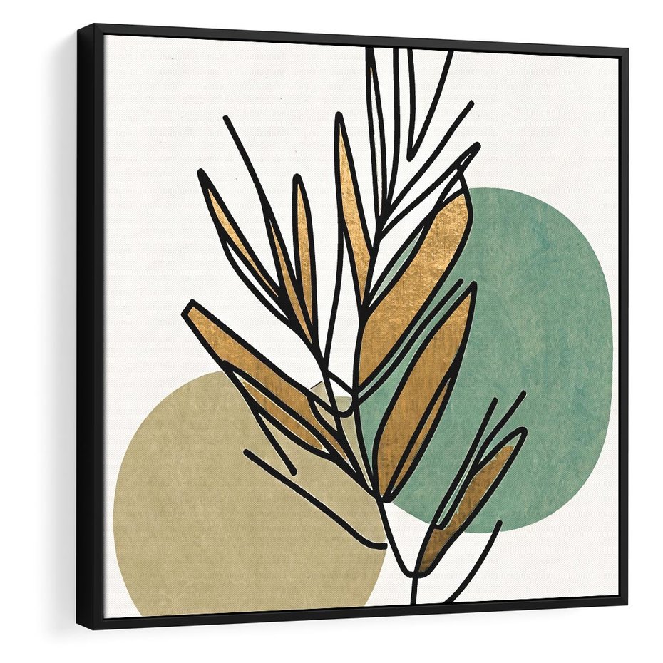 Obraz w ramie 50x50 - Migocące Ścieżki Wizji - abstrakcyjny obraz boho, liście - rama czarna