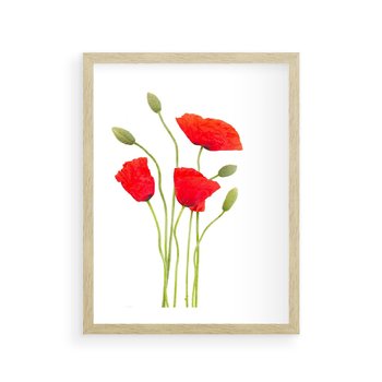 Plakat w ramie 50x70 - Pola maków w pełnym kolorze - maki, kwiaty - rama drewno