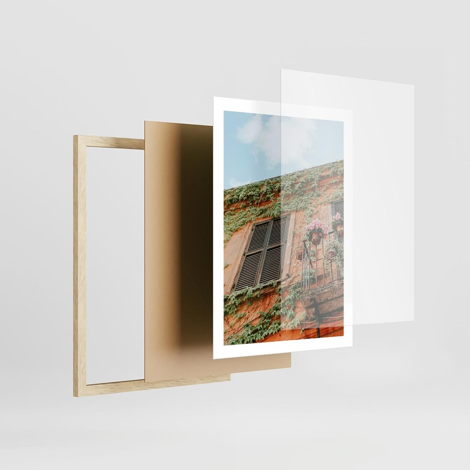 Plakat w ramie 50x70 - Okno do włoskich budynków - włoskie, budynki - rama drewno