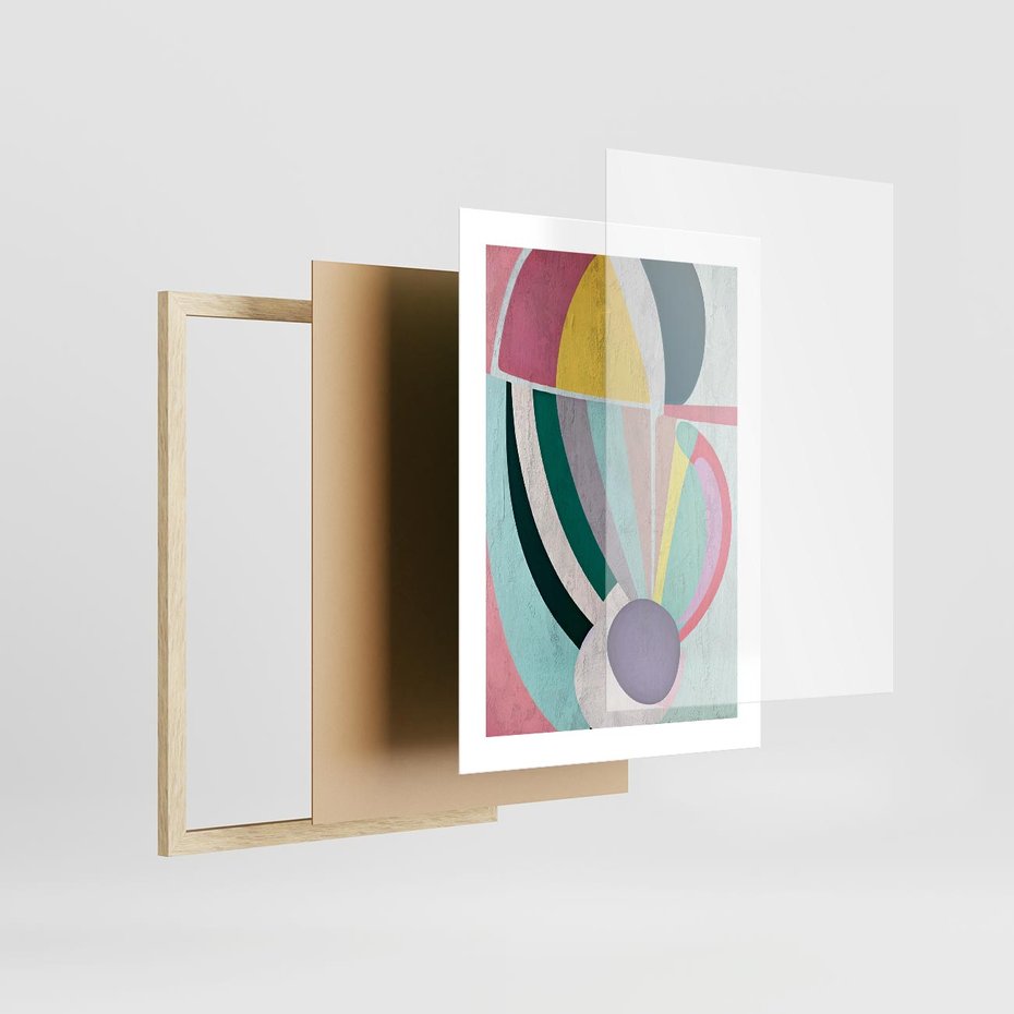 Plakat w ramie 30x40 - Podróżne Echa Przestrzeni - abstrakcyjne dziwne kształty, olejny obraz - rama drewno