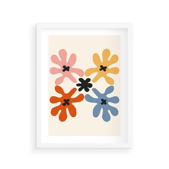 Plakat w ramie 40x50 - Taniec Akwareli - abstrakcyjne wielokolorowe kwiaty, minimalizm - rama biała