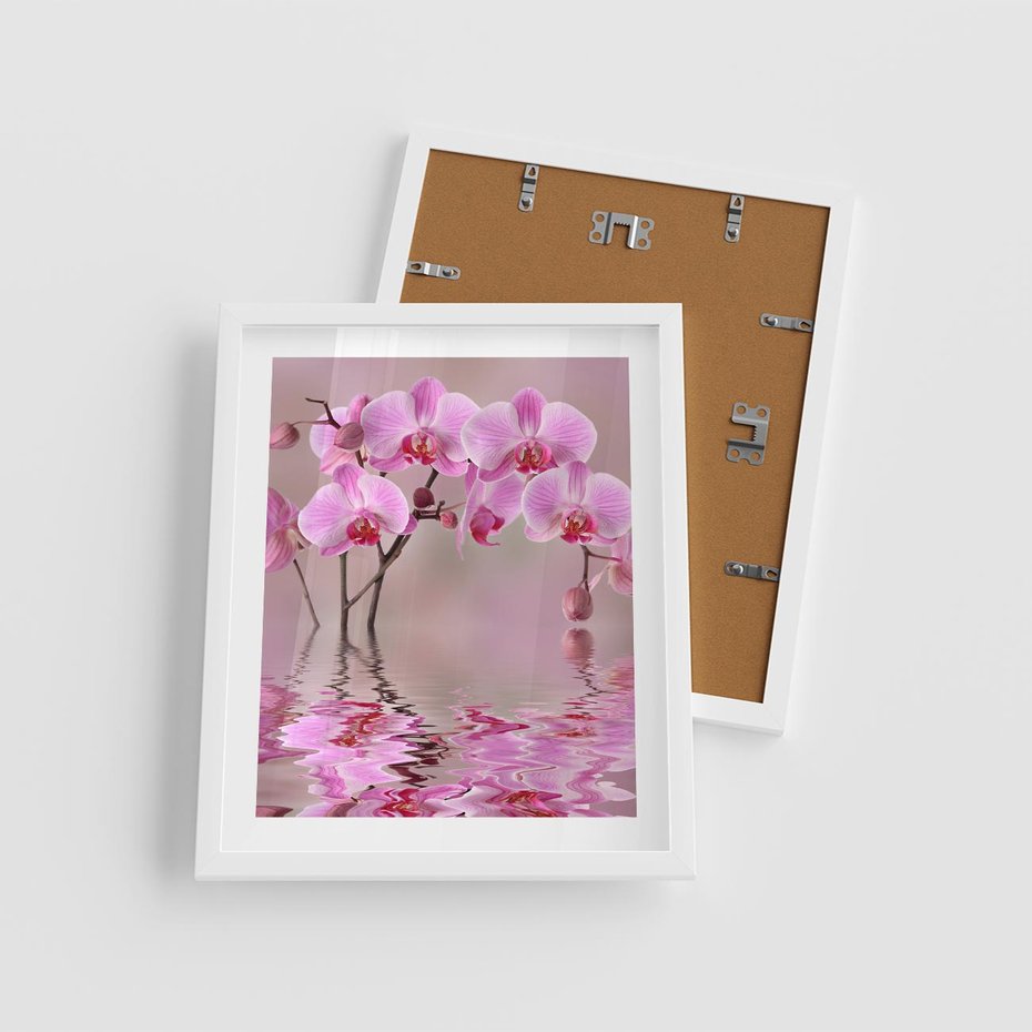 Plakat w ramie 40x50 - Relaksacyjne spa w otoczeniu storczyka - spa, storczyk - rama biała