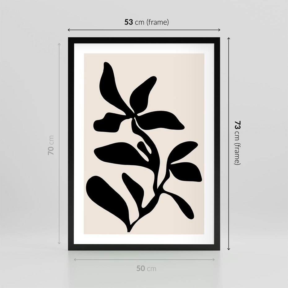 Plakat w ramie 50x70 - Wibracje Akwarelowych Ścieżek - abstrakcyjny minimalistyczna kwiat, czarno biały plakat - rama czarna