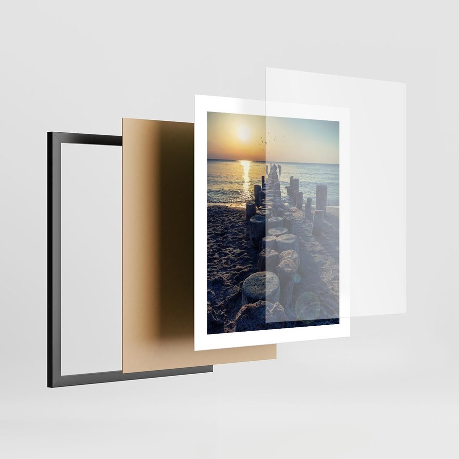 Plakat w ramie 40x50 - Zachód Słońca nad Morzem - morze, zachód - rama czarna