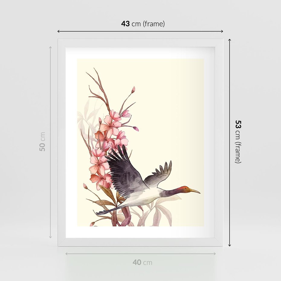 Plakat w ramie 40x50 - Szept Japonii - japońska sztuka, ptak - rama biała